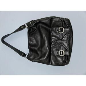 Michael Kors, Black Leather Shoulder Bag, Silver Tone Hardware